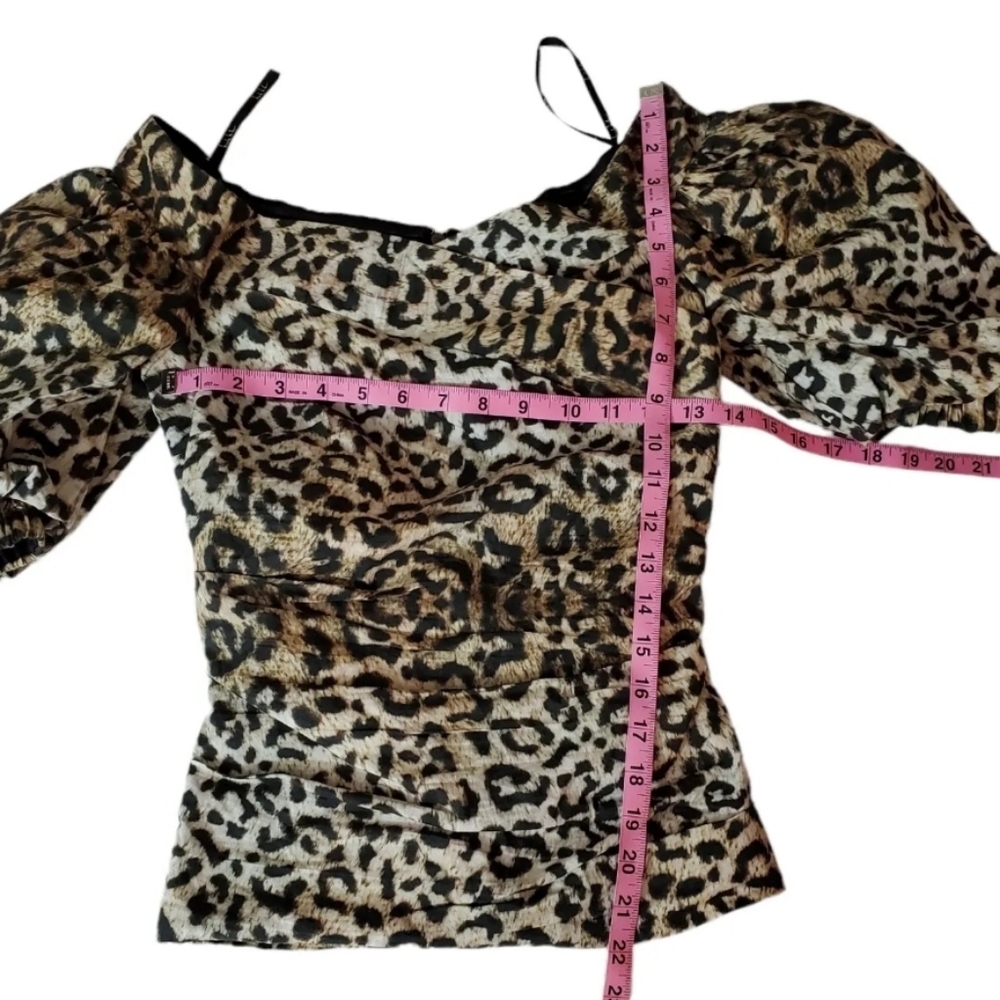 NEW Revolve Nicole Miller Top Petite Small Off Shoulder Leopard Puff Sleeves PS‎ - Picture 9 of 12